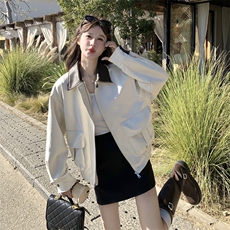 新款有货牛皮绒夹翻领夹克外套5507P155K248，女装短外套，2C176