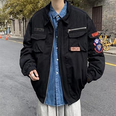 日系百搭翻领潮流外套2024秋冬季纯色外穿工装夹克男W6394-P72，男装夹克，星座512-2