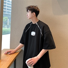港风美式垫肩设计T恤男大码拉链WANG金属质感字母DT8791P55控78，男装T恤，星座227-7