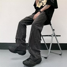 水洗文艺潮牛仔裤直筒潮流中腰男日系长裤1476P50，男装牛仔裤，星座410-2