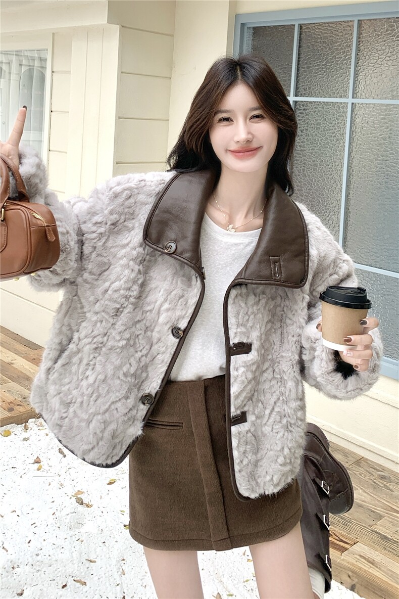 两面穿羊羔毛外套女冬季新款PU皮小个子加绒加厚皮毛一体棉服,女装派克服,2C056