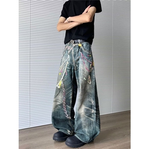 街头超绝神裤3D数码印花链条牛仔裤夏季直筒裤JMSHOP同款-K7842图片