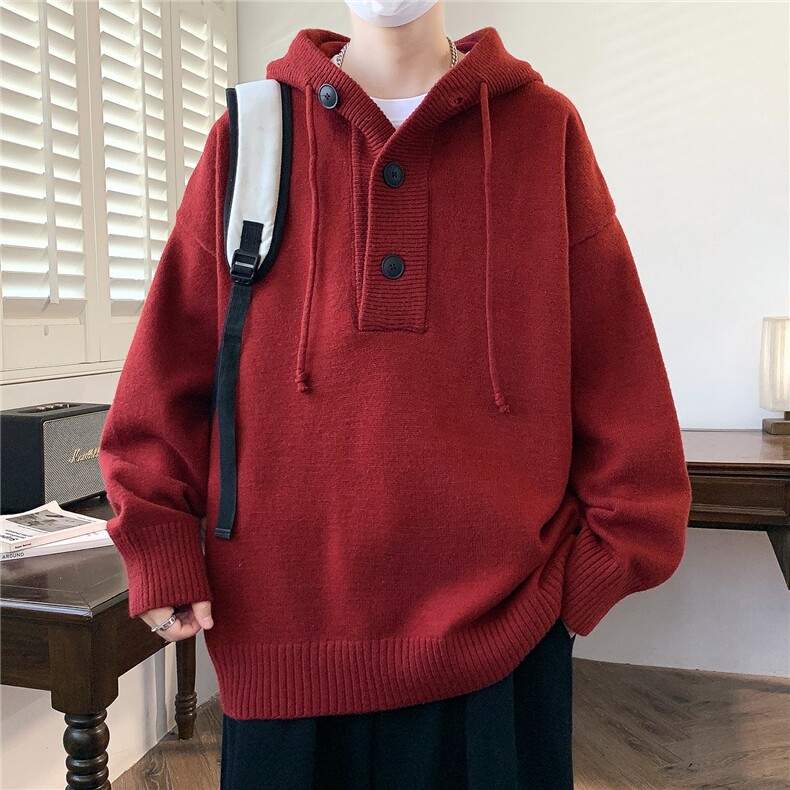 秋冬新款青少年时尚连帽纽扣款休闲针织衫毛衣男1018-1-M619-P65,男装针织衫/毛衣,星座1018-1​