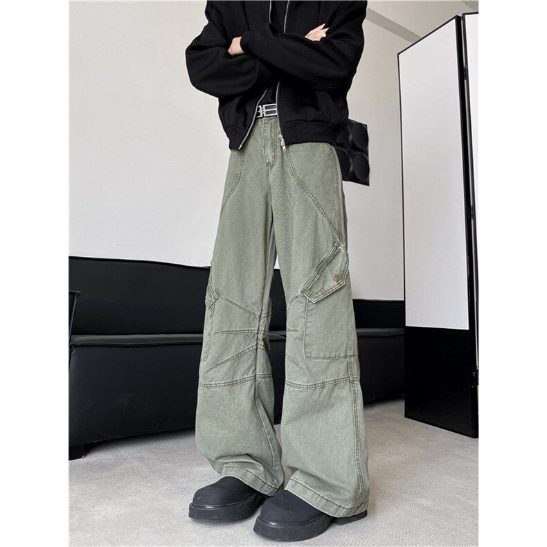 2025新款大口袋帆布工装休闲裤宽松直筒拼接伐木裤现货K8208-P60,男装休闲裤,星座512-3