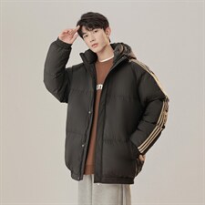 冬季港风三条杠撞色连帽棉衣加绒加厚拼色加厚棉衣外套MY6088P90，男装棉衣，电商A128