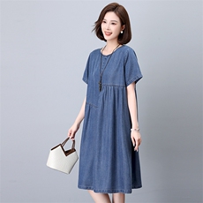 时尚显瘦牛仔连衣裙女夏季新款宽松大码短袖裙子，女装连衣裙，悦见她