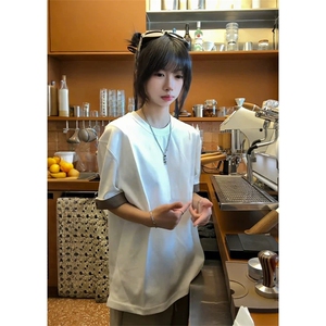 网图有货 夏季千鸟格袖口撞色美式复古短袖宽松T恤男女 A650-P35图片