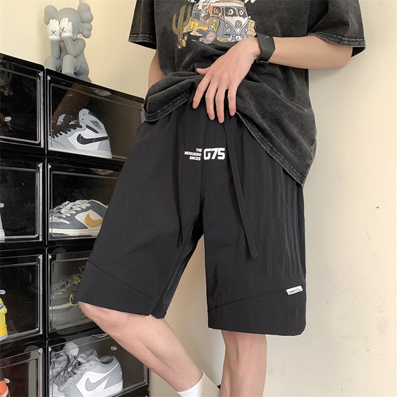 DK205P35港风纳米皱运动冰丝休闲裤高街五分裤宽松直通短裤,男装休闲裤,星座1204-3