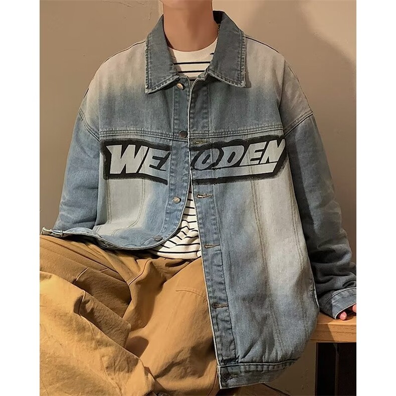 做旧复古男喷漆字母上衣牛仔夹克外套春季新款设计感小众W2293,男装夹克,星座1116A-1（原606A）