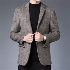 中年男士羊毛格子西装秋季商务休闲单西服男上衣外套SJM3818-P180，男装西服，电商B212（原钱塘6029）