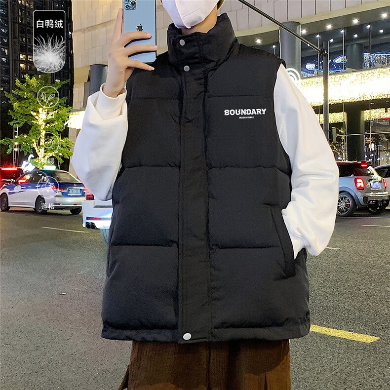 港风冬季新款立领马甲白鸭绒羽绒服男潮宽松男MJ612P115控158,男装羽绒服,电商A268A