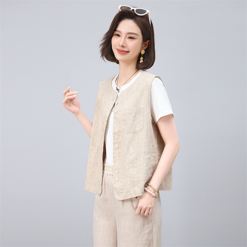 2025年夏季亚麻开衫上衣，女装T恤，小林双子