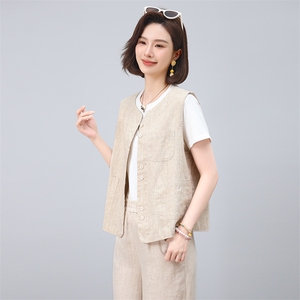 2025年夏季亚麻开衫上衣，女装T恤，小林双子