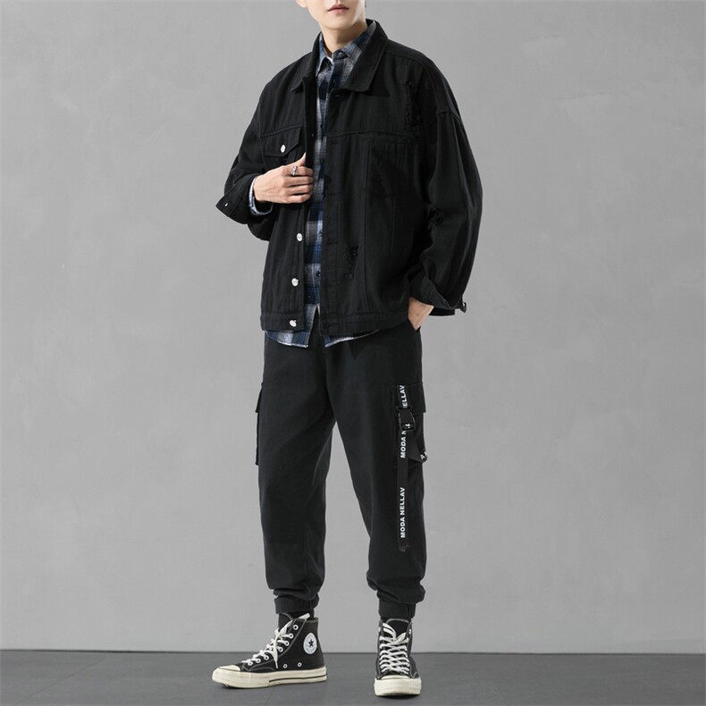 男士休闲套装2021新款青少年韩版搭配牛仔夹克三件套DF150T,男装夹克,电商A102