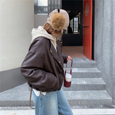 大货已出针织假两件蛋白皮质皮羽绒服P235349，女装羽绒服，2C262