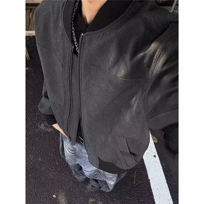 J111-P65水洗做旧毛边牛仔外套男秋季美式复古痞帅小众风宽松,男装工装外套,电商B323A