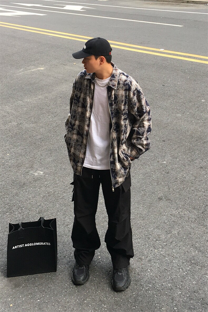 特P60无差价新款潮流格子设计长袖衬衫-HS2303男模外景,男装衬衫,电商A003