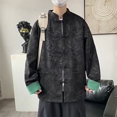 男士外套麂皮绒印花夹克盘扣立领唐装风XZ1512-2507-P85，男装夹克，星座1512