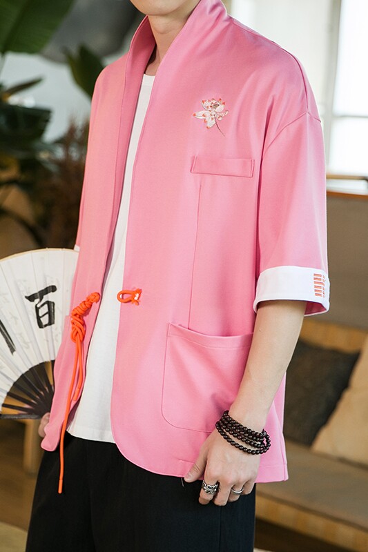 夏季风开衫外套绣花宽松休闲汉服短袖衬衫情侣潮JK23/P75,男装T恤,电商A221A