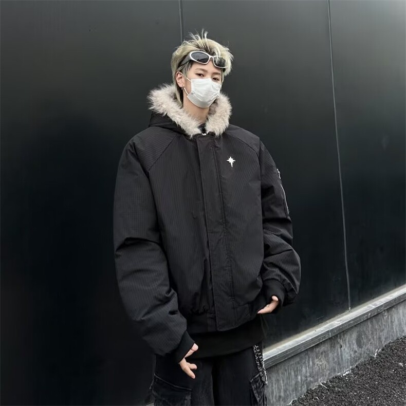 网络图现货美式高街毛领连帽冬季复古休闲保暖加厚棉袄J773-P90,男装棉衣,星座715-7