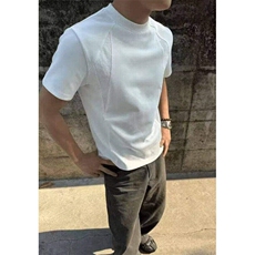 白色剪裁拼接正肩t恤男潮牌boxy重磅短袖硬挺美式小领口修身半袖，男装T恤，星座1007（原301D）