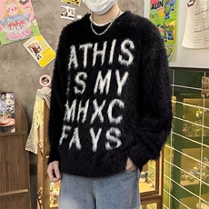 秋冬休闲新款美式复古字母水貂毛慵懒风毛衣情侣休闲针织衫外套，男装针织衫/毛衣，星座1013