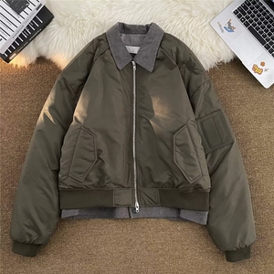 假两件棉衣男冬季宽松翻领棉服牛津复合内里面包服外套 W9297图片