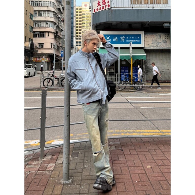 【有货】冰川蓝立领外套男高级感痞帅春秋工装夹克JK7703CC-特P65,男装夹克,星座1007（原301D）