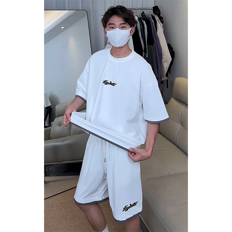 假两件休闲运动短袖套装上衣T3678特P30控58/裤子DK8636特P30控58,男装休闲套装,电商A007