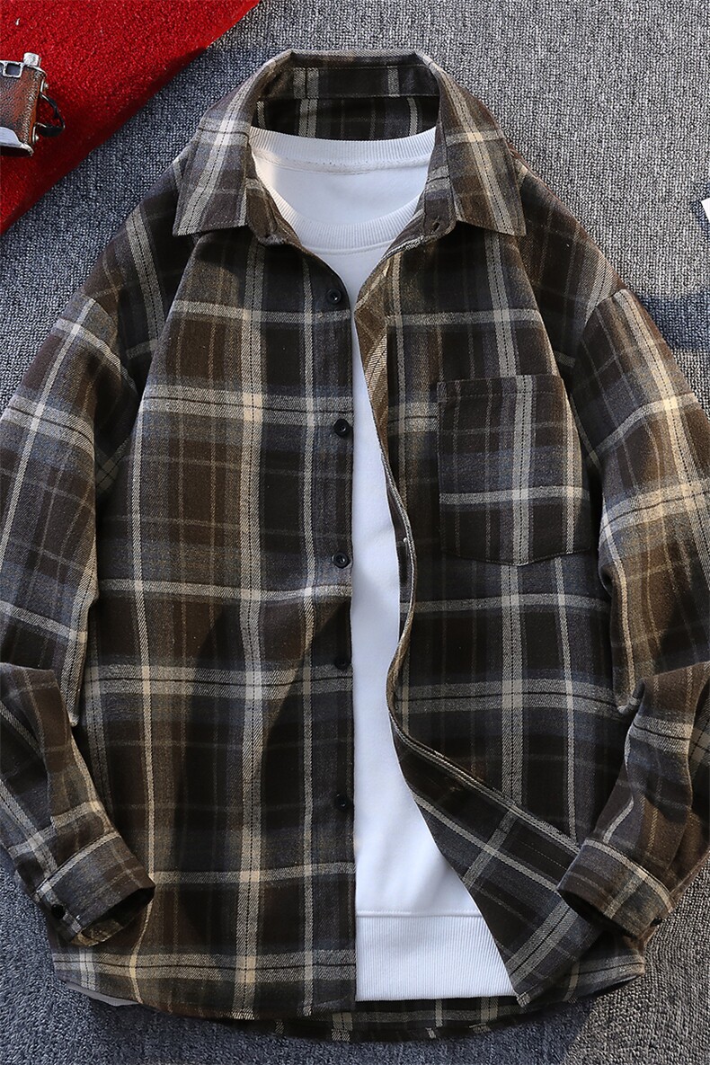 格子长袖衬衫内搭外套加绒保暖C2194JR（加绒）特P40/C2194特P32,男装衬衫,电商A007