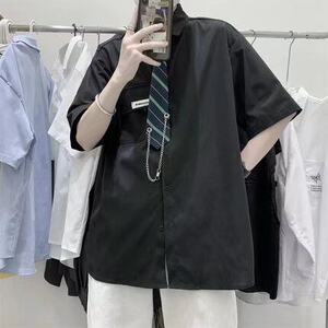 【现货】DC36-特P30送领带短袖白衬衫学院风潮衬衣 抖音得物现货图片