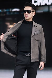 秋冬新款男士皮衣绵羊皮外套休闲西服皮衣简约夹克通勤男装图片