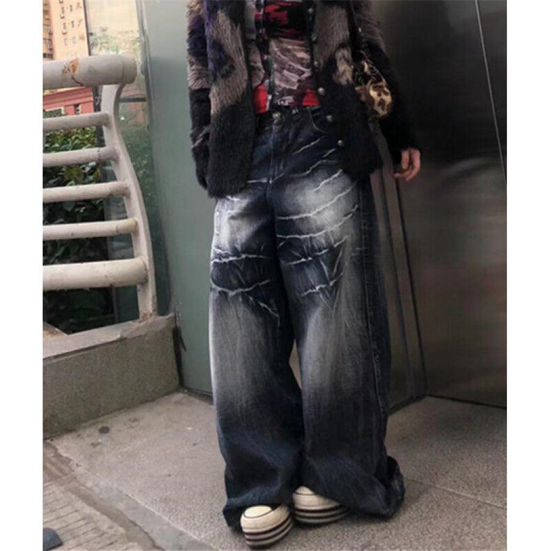 美式高街扎染阔腿牛仔裤男女bf慵懒风夏季薄款拖地长裤NA278,男装牛仔裤,星座1116A（原606A-3）