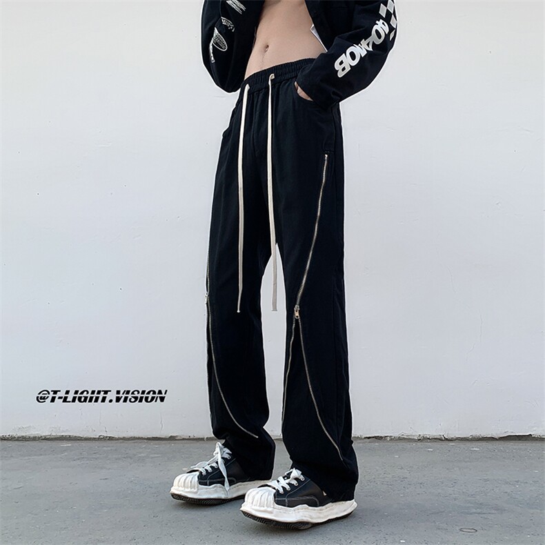 B221美式ins高街小众情侣款拉链微喇休闲裤LK23029-P60控78,男装休闲裤,电商B221