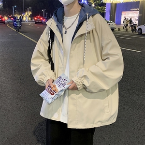 港风假两件连帽外套情侣款春秋季男女夹克男装JH-JK7606-P40图片
