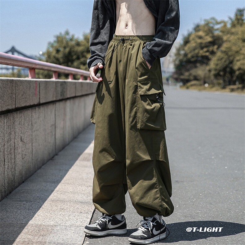 军绿色伐木工装裤男款秋季美式高街大码宽松直筒cityboy阔腿裤子,男装休闲裤,电商B221