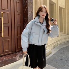 新款羽绒服女短款韩版立领简约加厚小个子高级感面包服外套潮，女装羽绒服，2B114