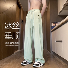 抖音品质夏季新款潮流高级垂感宽松冰丝裤B315-K24165-特p30控58，男装休闲裤，电商B315