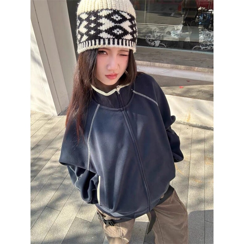 网图美式哈苏线运动外套男女情侣款2026春季新款开衫卫衣特P68,女装短外套,电商C306-1