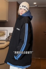 特批P75无差价冬深度库存10W件条纹拼接中性假两件连帽棉服M2915，男装棉衣，电商A001