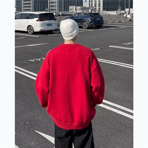 1506-01/MJH-Y931/P34新年红色毛衣男冬季宽提花情侣针织衫图片