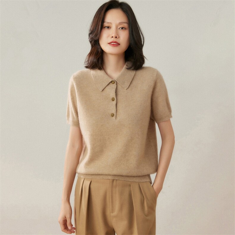 2025年秋季通勤长袖女士polo领羊绒衫,女装羊绒衫,贝美羊绒
