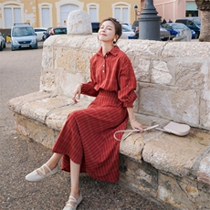 现货2021春秋季新款格子连衣裙225-F12-P105（控158），女装连衣裙，浙宝225