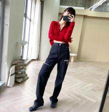 春款破口牛仔直筒裤，女装，久意