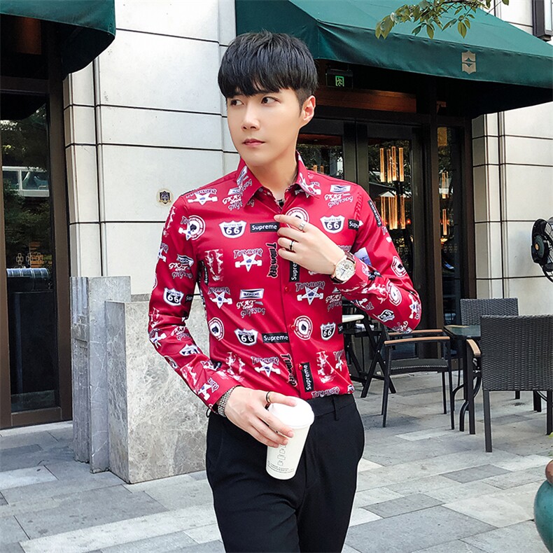 2021秋冬潮流个性花衬衫男长袖韩版休闲印花衬衣A470-CS106,男装衬衫,电商A207