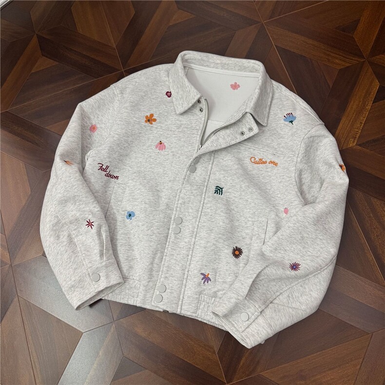 新品小花刺绣翻领外套男女美式复古短款百搭情侣夹克，男装夹克，星座613