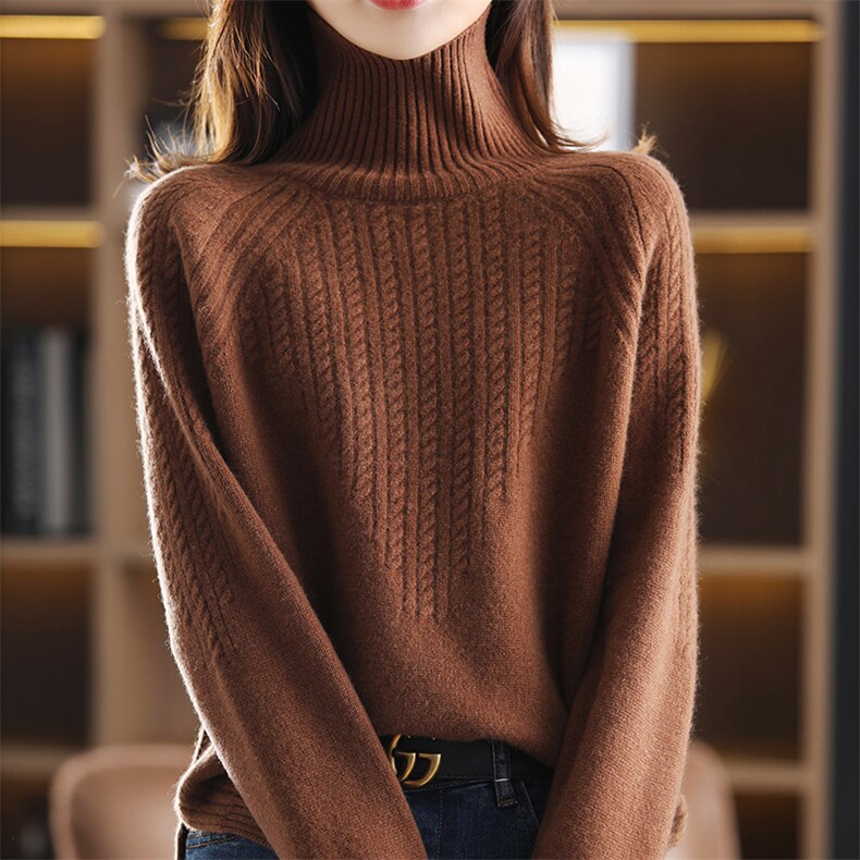 2024年秋季长袖通勤简约百搭纯色套头羊毛针织衫,女装羊毛衫,彩羽羊绒