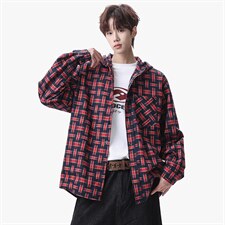 衬衫男春季新款港风宽松连帽大码格子长袖衬衣CS1982-P42，男装衬衫，星座214-3