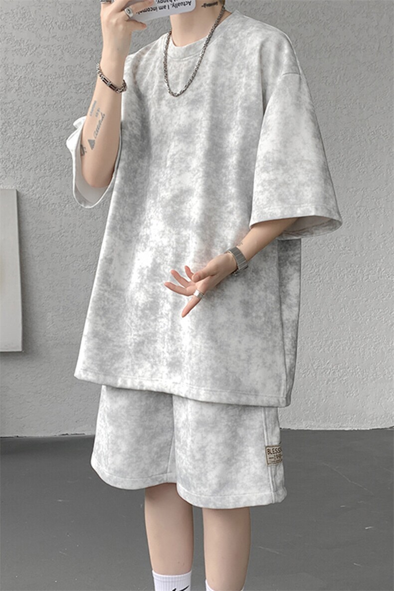 8XL-M青少年扎染短袖t恤休闲运动套装男生夏季宽松大码TZ38001P55,男装T恤,电商B312