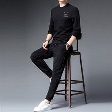 运动服套装男春秋季宽松长袖圆领印花卫衣高端中年男士休闲两件套，男装休闲套装，电商B212（原钱塘6029）